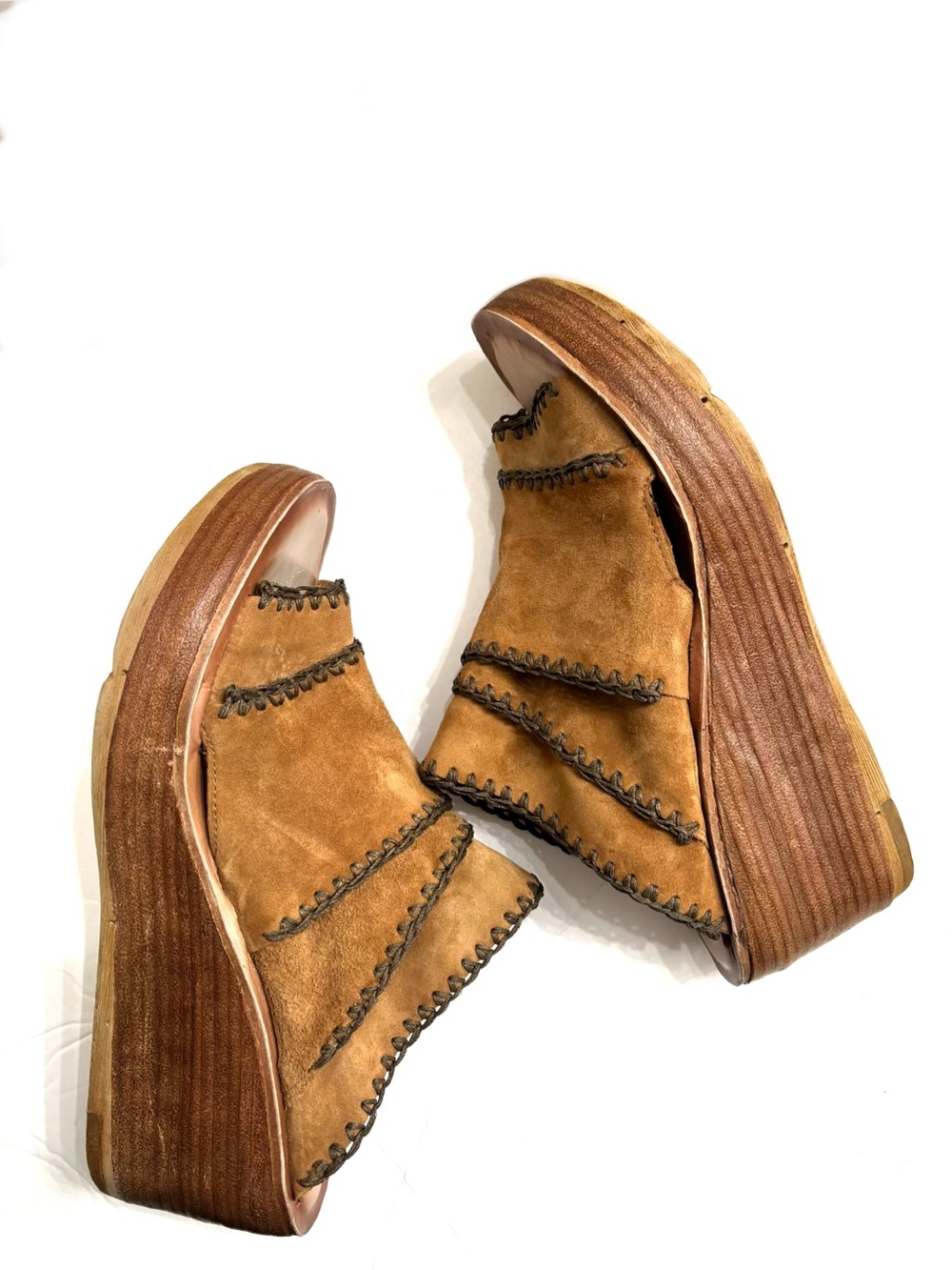 A.S.98 Nelson wedge sandals suede leather platform shoes in whiskey sz eu 42 - Picture 6 of 9
